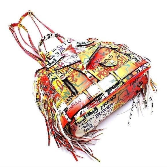 ⭐️Host Pick⭐️Multi Graffiti Motorcycle Jacket Fringe Backpack - Picture 5 of 8